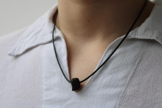 Mens black tourmaline cord necklace.  October birthstone. Empath protection.