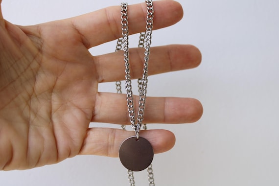 Mens coin necklace. Medallion necklace. Mens disc necklace. Mens stainless steel necklace. Mens coin pendant necklace.