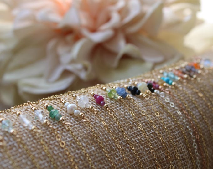 Dainty Gemstone Bracelet, Birthstone jewelry. Gold Filled Sterling Silver Rose Gold Option