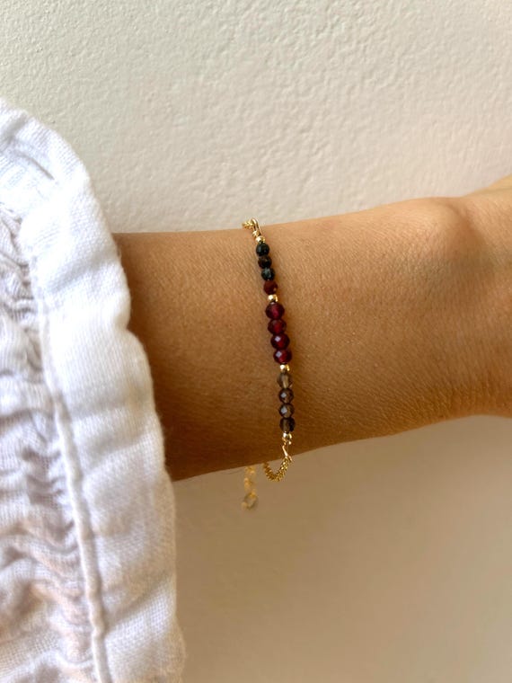 Bloodstone, garnet and smoky quartz bracelet.  Gold filled/sterling silver gemstone bracelet. Protection, grounding, block negativity.