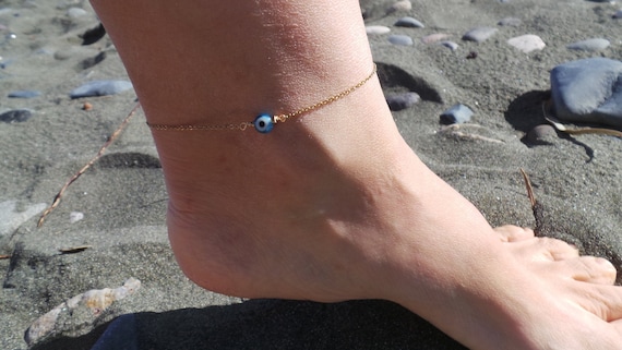 Evil eye anklet. Dainty evil eye anklet bracelet.  Ankle bracelet. Gold,silver, rose gold chain anklet.