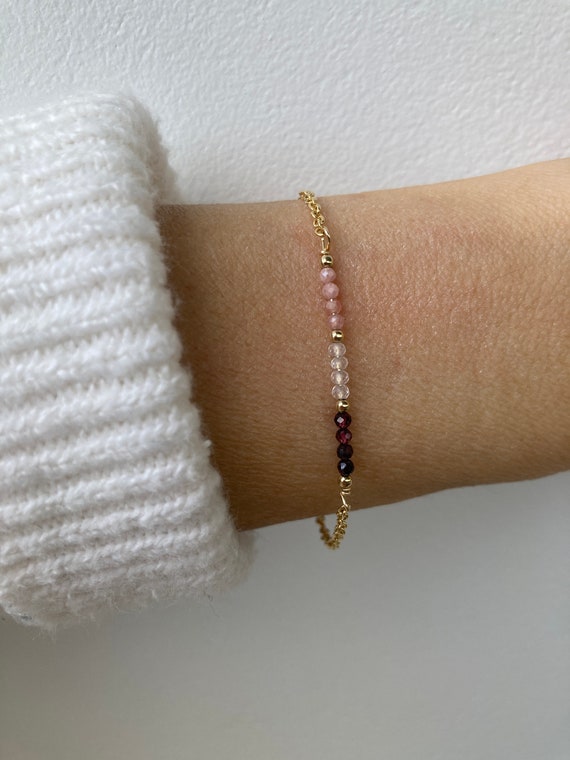 Garnet, rose quartz and rhodochrosite bracelet.  Emotional healing. Gold filled/sterling silver gemstone bracelet.