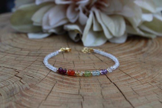 Beaded 7 chakra bracelet. Real stone 7 chakra.  Crystal healing bracelet. Gold filled/sterling silver