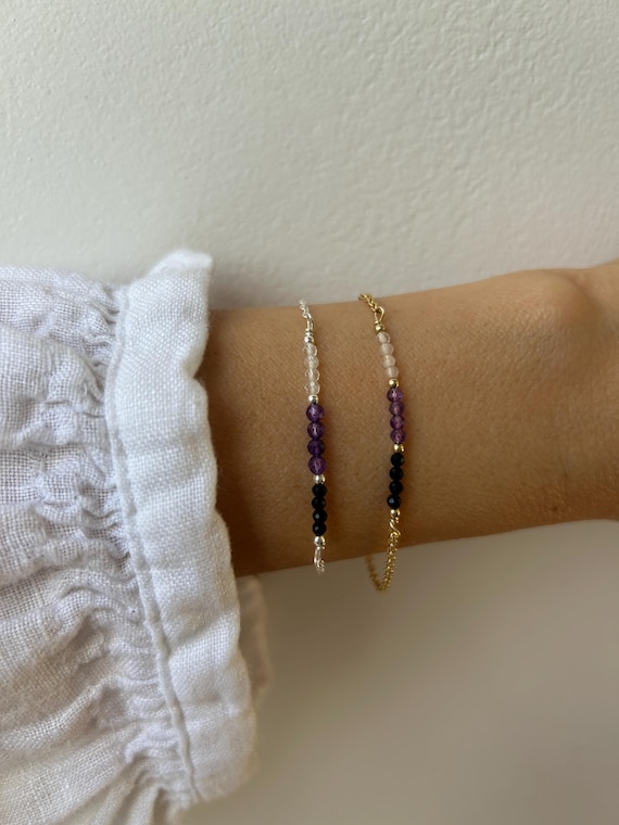 Empath protection bracelet. Aura shield. Black tourmaline, rose quartz and amethyst.  Block negativity. Gold filled/sterling silver