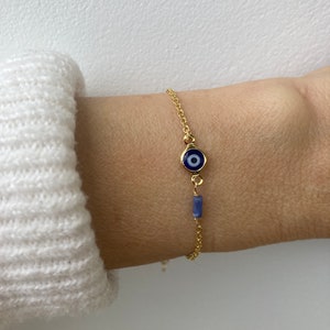 Evil eye bracelet. Gold filled evil eye bracelet. Blue gold filled evil eye with sodalite.  Greek mati. Gold evil eye. Protection bracelet.