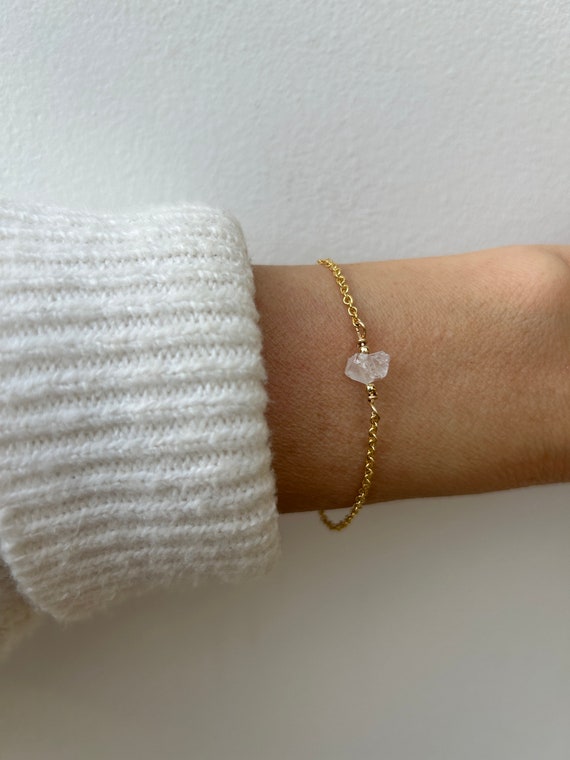 Raw clear quartz crystal bracelet.  Clear quartz bracelet. April birthstone. Clear quartz chain bracelet. Gold filled, sterling silver.