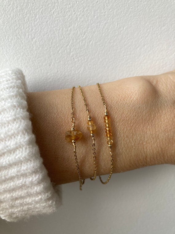 Citrine bracelet. Raw citrine nugget. bracelet. Citrine bead bar bracelet. November birthstone. Gold, silver, rose gold