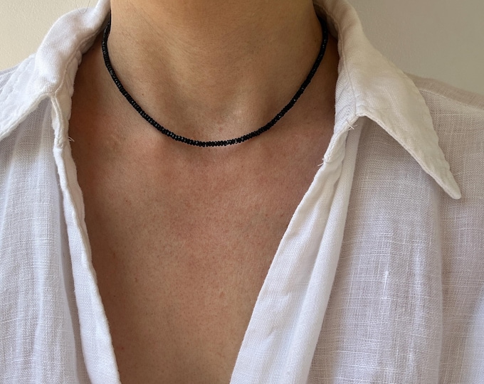 Black tourmaline beaded necklace. Empath protection choker.