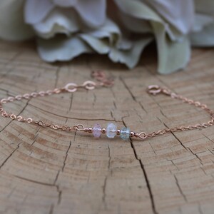 Fertility support. Morganite, Moonstone, Aquamarine Gemstone Bracelet, Delicate Crystal Chain image 11