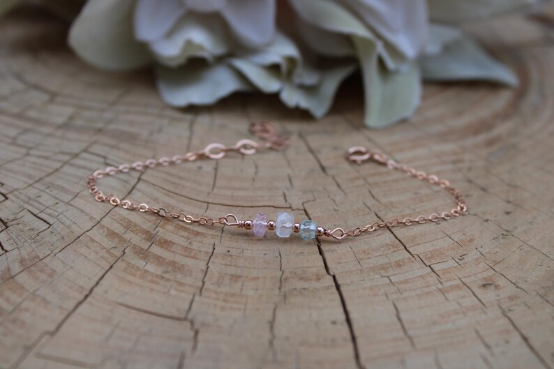 Fertility support. Morganite, Moonstone, Aquamarine Gemstone Bracelet, Delicate Crystal Chain image 11