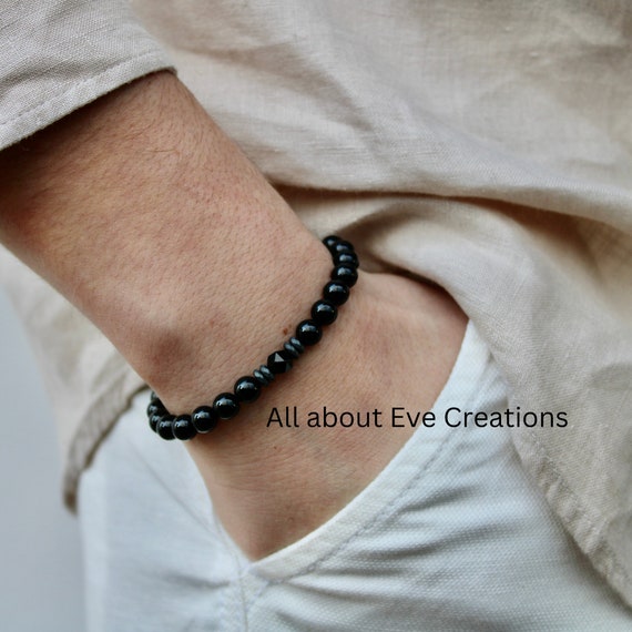 Black onyx bracelet for men. Beaded black onyx bracelet.  Protection , grounding. Gemstone bracelet.