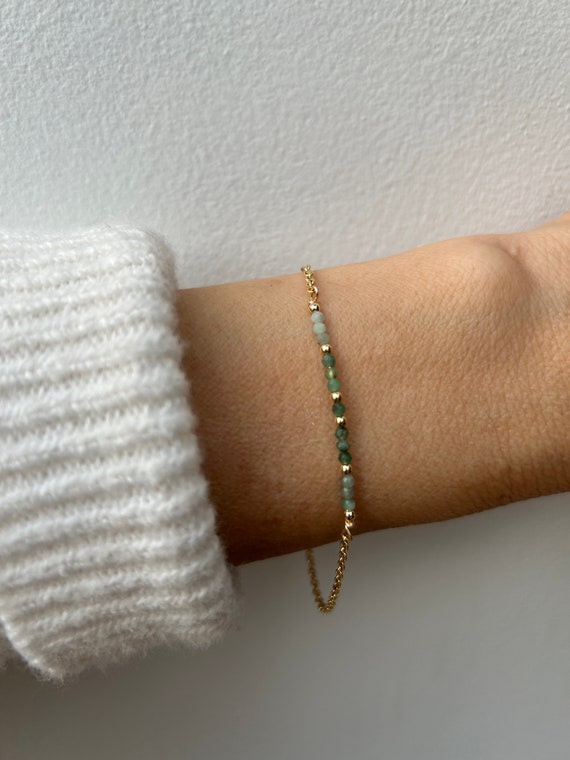 Emerald bracelet. May birthstone. Dainty gemstone bracelet. Gold filled bracelet. Sterling silver bracelet.