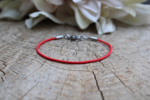 Mens Red String Bracelet: Kabbalah Protection, Stainless Steel Clasp