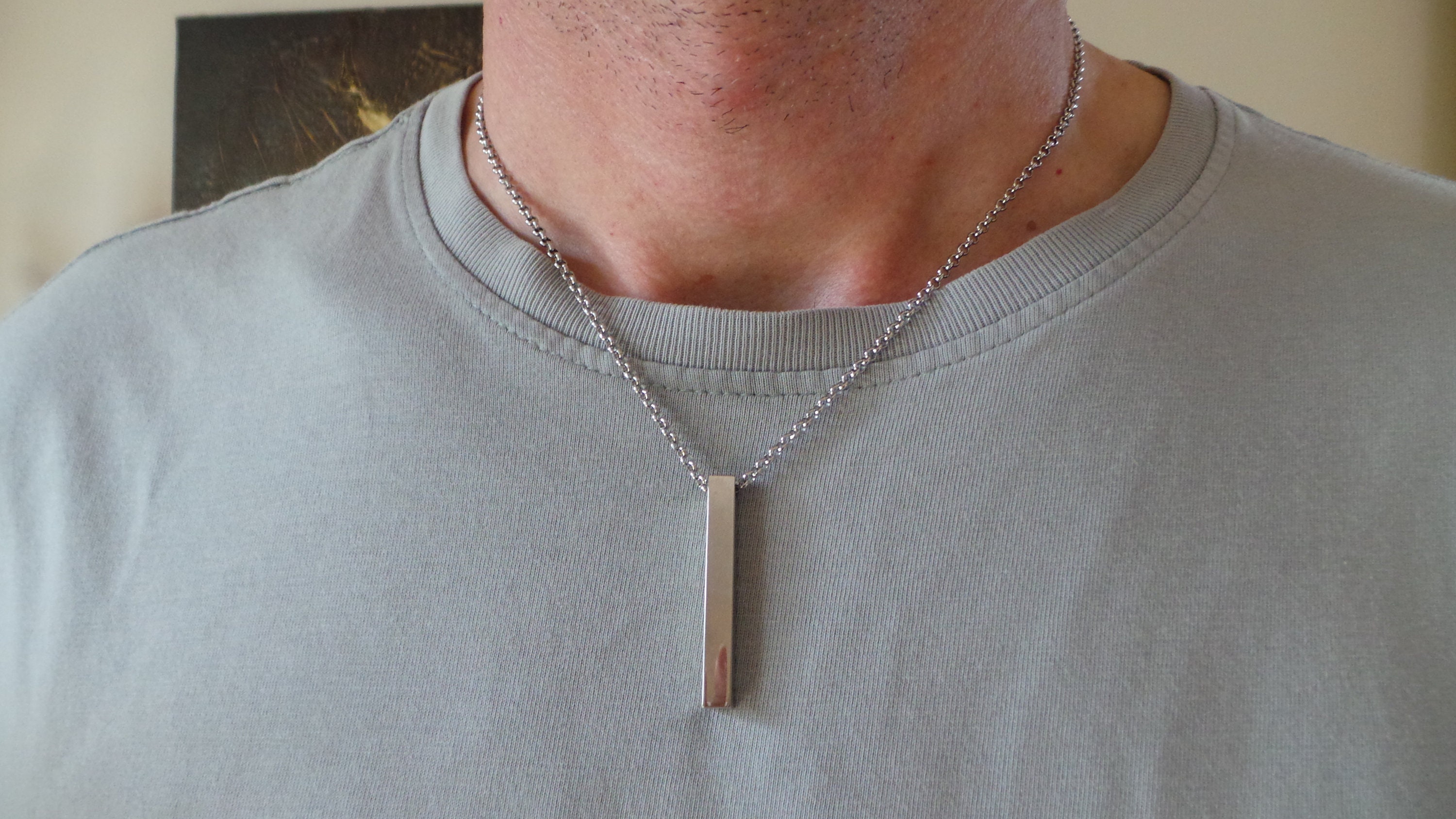 Mens vertical bar pendant. Mens bar necklace. Vertical bar necklace