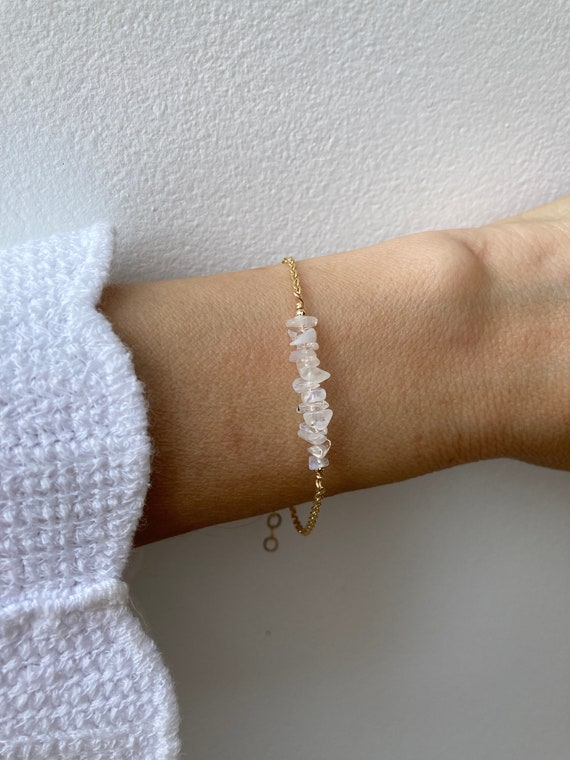 Raw moonstone bar bracelet. Gold filled/ sterling silver moonstone bracelet. June birthstone . Hormonal support, good fortune