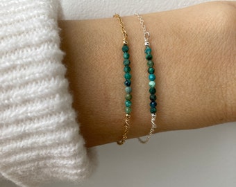 Dainty chrysocolla bracelet.  Gold filled chrysocolla bracelet. Beaded gemstone bracelet.  Emotional healing.