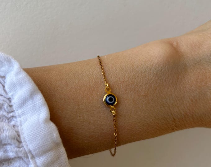 Stainless Steel Evil Eye Chain Bracelet . Blue mati bracelet. Gold, silver chain.