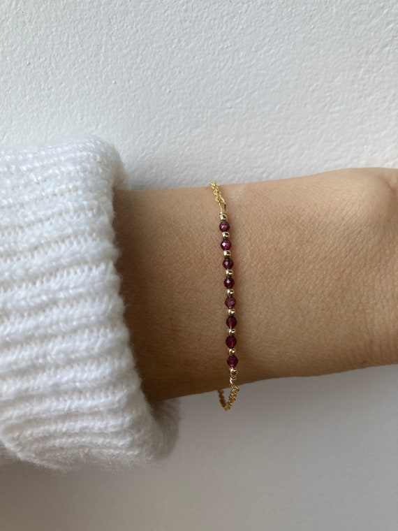 Dainty garnet bracelet.  Beaded garnet bracelet. January birthstone bracelet. Gold filled/sterling silver