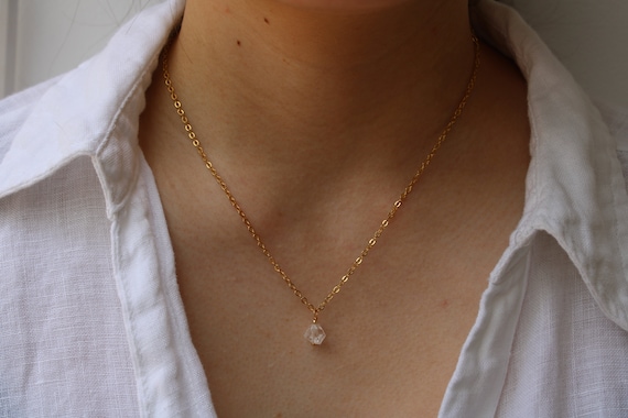 Clear quartz necklace. Raw clear quartz choker. Clear quartz nugget. April birthstone. Gold filled, sterling silver