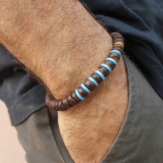 Mens beaded bracelet. Mens wood bead bracelet .Mens stretch bracelet. Chunky bracelet