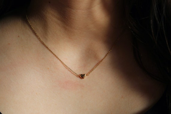 Tiny heart necklace. Puffy heart choker. Gold chain necklace with heart charm. Layering necklace. Everyday necklace.