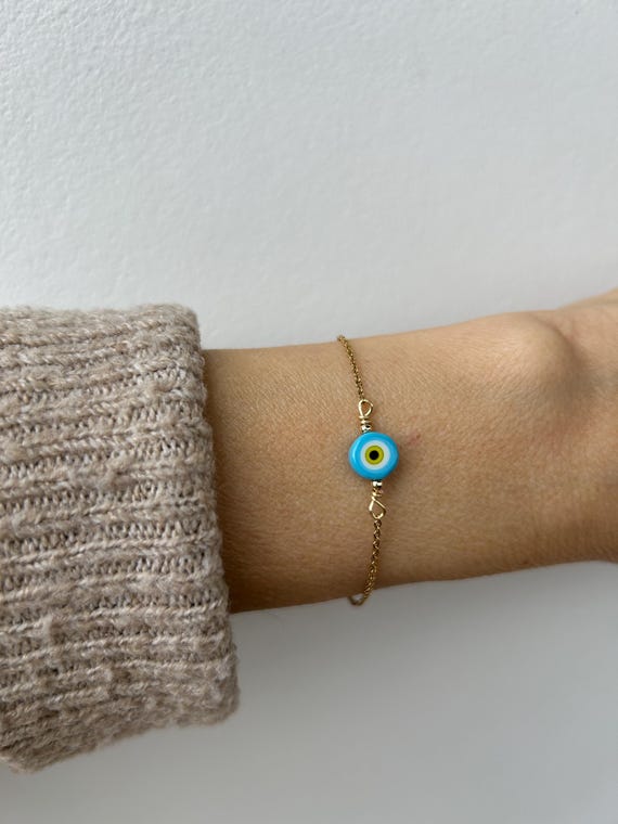 Dainty Evil Eye Bracelet: Stainless Steel Chain, Glass Charm