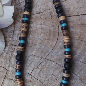 Mens beaded necklace. Mens turquoise necklace. Turquoise and black mens necklace. Surfer style necklace. image 5