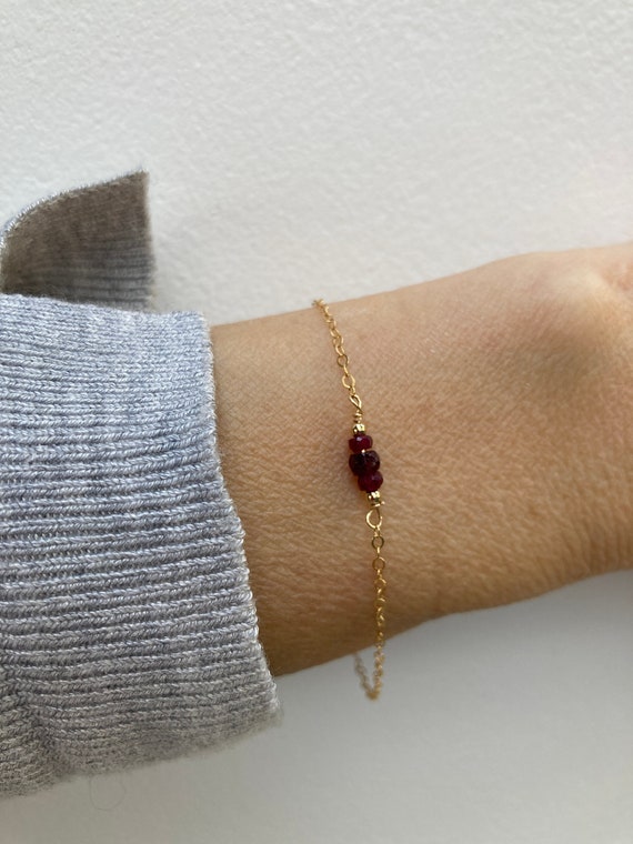 Ruby bracelet.  Gold filled ruby bracelet. Dainty ruby bracelet. July birthstone bracelet. Sterling silver ruby bracelet.