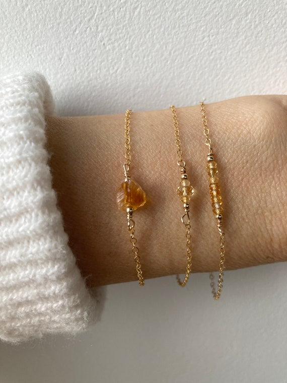 Citrine bracelet.  Raw citrine nugget bracelet. November birthstone. Positivity, optimism, abundance. Gold filled, sterling silver chain