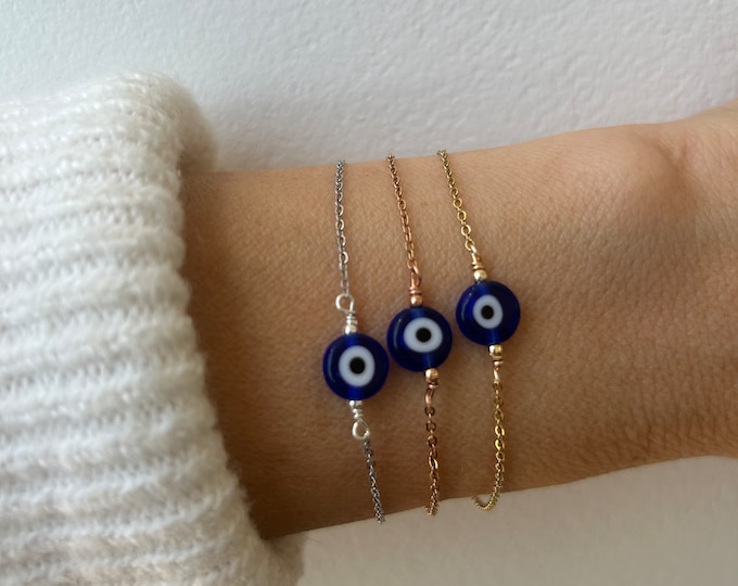 Blue Evil Eye Bracelet: Dainty Stainless Steel Protection Bracelet