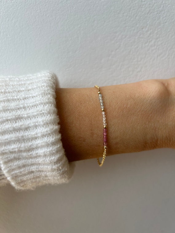 Fertility support bracelet. Pink tourmaline, moonstone and aquamarine bracelet. Gold filled/sterling silver.