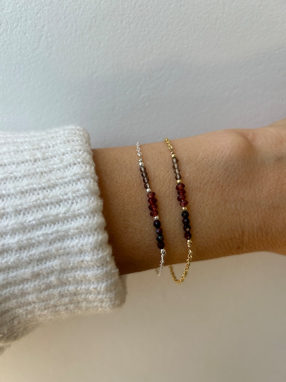 Bloodstone, garnet and smoky quartz bracelet.  Gold filled/sterling silver gemstone bracelet. Protection, grounding, block negativity.
