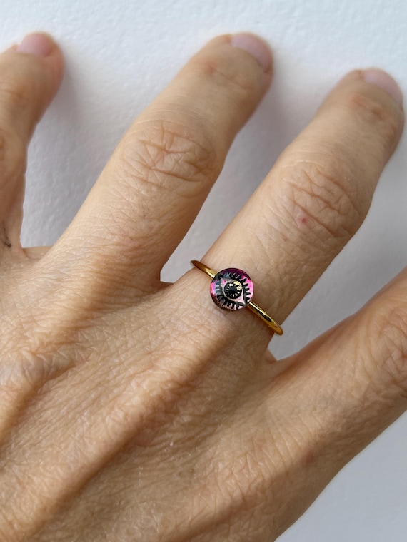 Evil eye ring. Evil eye adjustable ring. Open ring. Protection ring. Stainless steel.