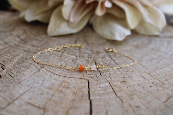 Rose quartz, citrine and carnelian bracelet.  Bracelet for self love, confidence, abundance, balance. Gold filled, sterling silver