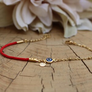 Red String Evil Eye Protection Bracelet, Gold Filled Charm, Adjustable Cord Jewelry image 17