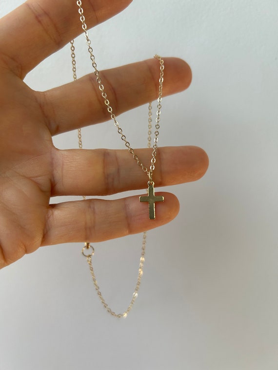 Dainty cross necklace. Tiny gold cross necklace.Simple gold cross necklace.  14k gold filled cross necklace.