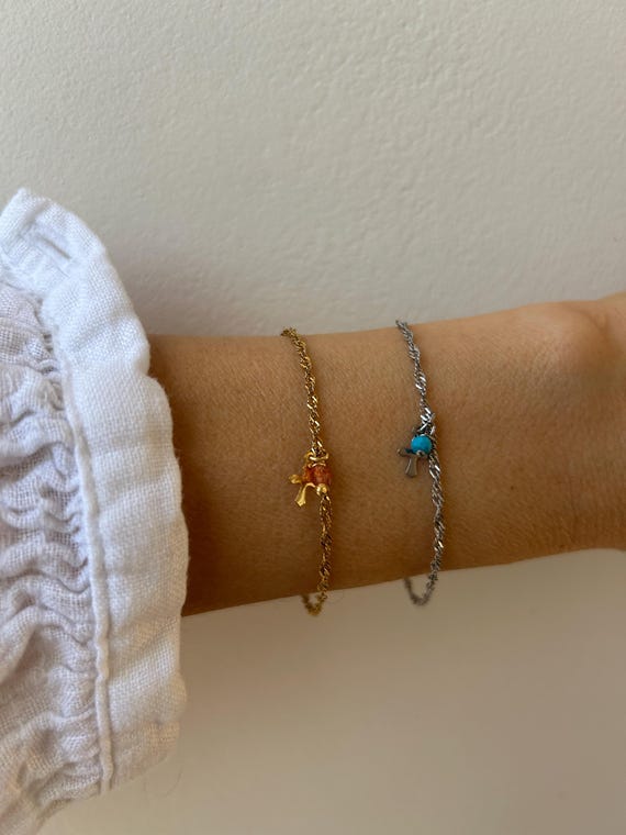 Tiny cross and birthstone bracelet . Gold/ silver stainless tiny cross bracelet with birthstone. Gift for her.