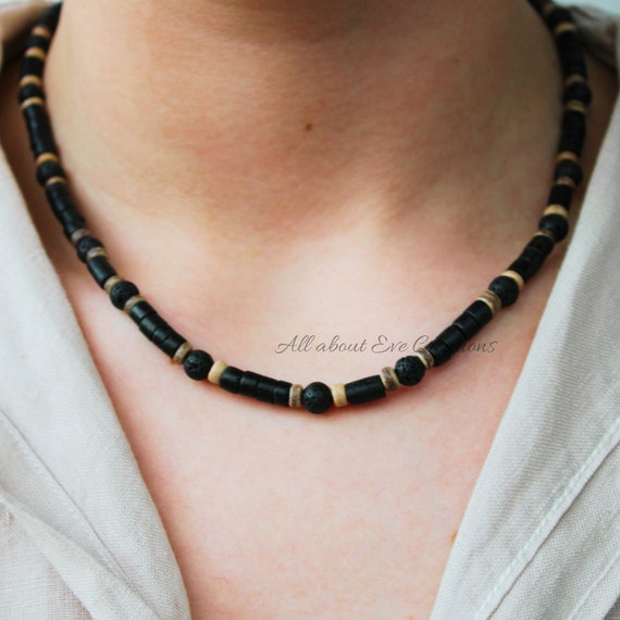 Mens Beaded Necklace Black Boho Choker Mens Black Onyx Necklace Handmade  Unisex Gifts - Etsy