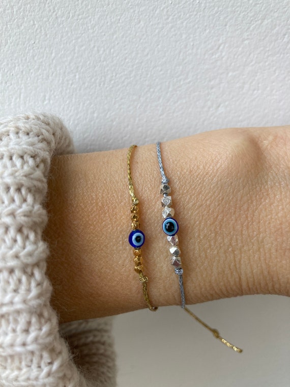 Evil eye string bracelet. Evil eye cord bracelet. Evil eye gold/silver  string bracelet. Protection bracelet. Greek mati bracelet.