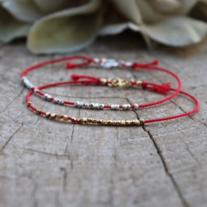 Silk red string silk bracelet .24k gold vermeil red string bracelet. Pure silver red silk bracelet. Rose gold vermeil. Friendship bracelet. image 6