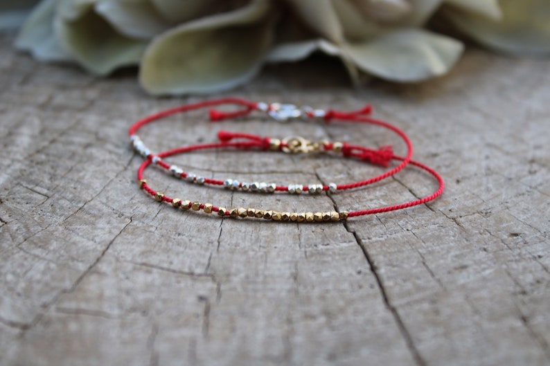 Silk red string silk bracelet .24k gold vermeil red string bracelet. Pure silver red silk bracelet. Rose gold vermeil. Friendship bracelet. image 6
