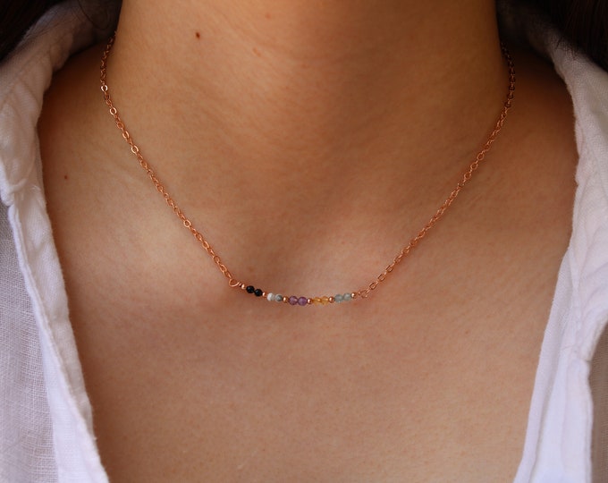 Empath protection necklace. Black tourmaline, howlite, amethyst, citrine and apatite.  Gold, silver, rose gold chain.