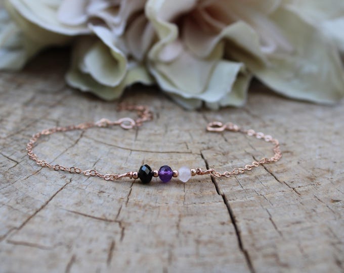 Empath Protection Bracelet, Black Tourmaline, Amethyst, Rose Quartz