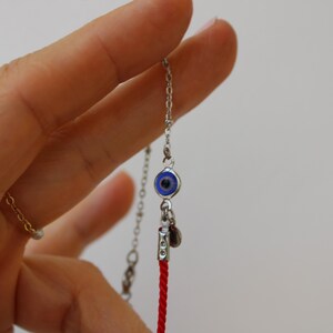 Red String Evil Eye Protection Bracelet, Gold Filled Charm, Adjustable Cord Jewelry image 18