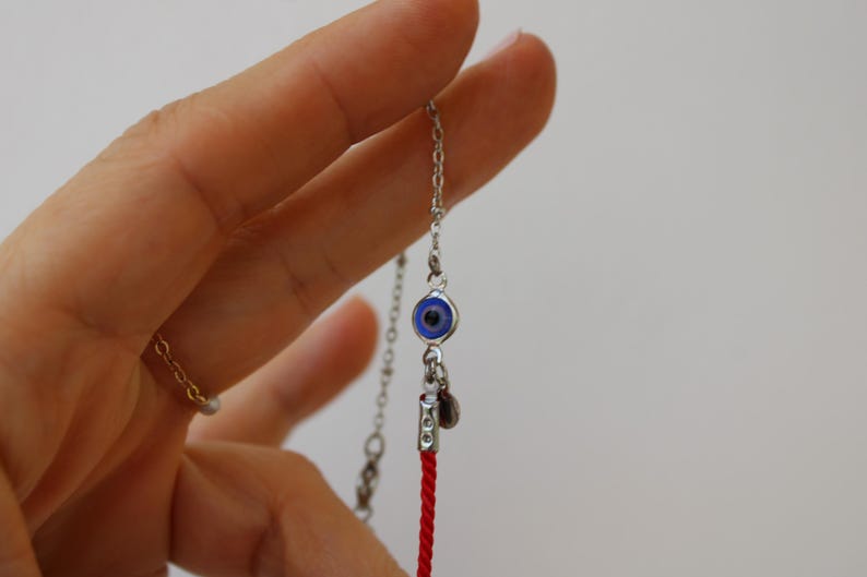 Red String Evil Eye Protection Bracelet, Gold Filled Charm, Adjustable Cord Jewelry image 18