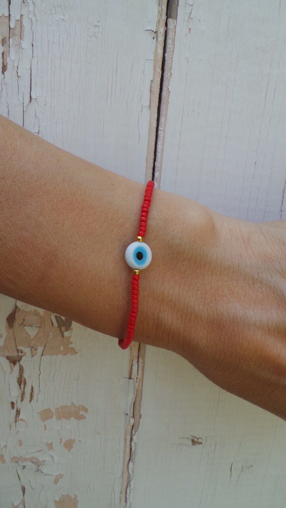 Red evil eye bracelet. Beaded charm bracelet. Beaded evil eye Etsy