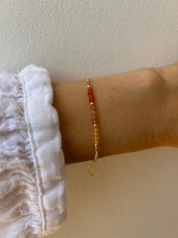 Carnelian, sunstone and citrine bracelet. Gemstone bead bar bracelet. Orange gemstones. Energy, optimism. Gold filled/sterling silver