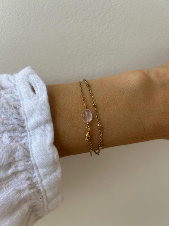 Rose quartz nugget  bracelet.  Rose quartz crystal bracelet. Fertility support bracelet. Gold, silver stainless steel chain.