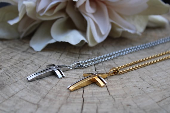 Mens stainless steel cross necklace. Mens cross pendant.  Religious jewellery. Stainless steel jewellery.