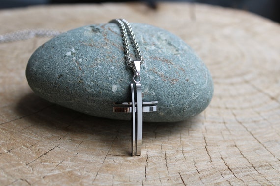 Mens cross necklace. Mens crucifix. Mens stainless steel cross.  Cross pendant. Religious jewellery. Stainless steel jewellery.